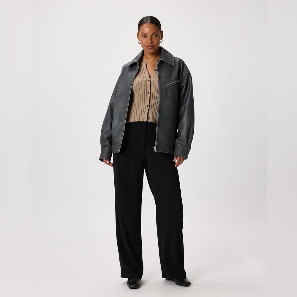 Quince 100% Leather‎ Oversized Bomber Jacket Color Distressed Black Size Medium - Picture 4 of 9